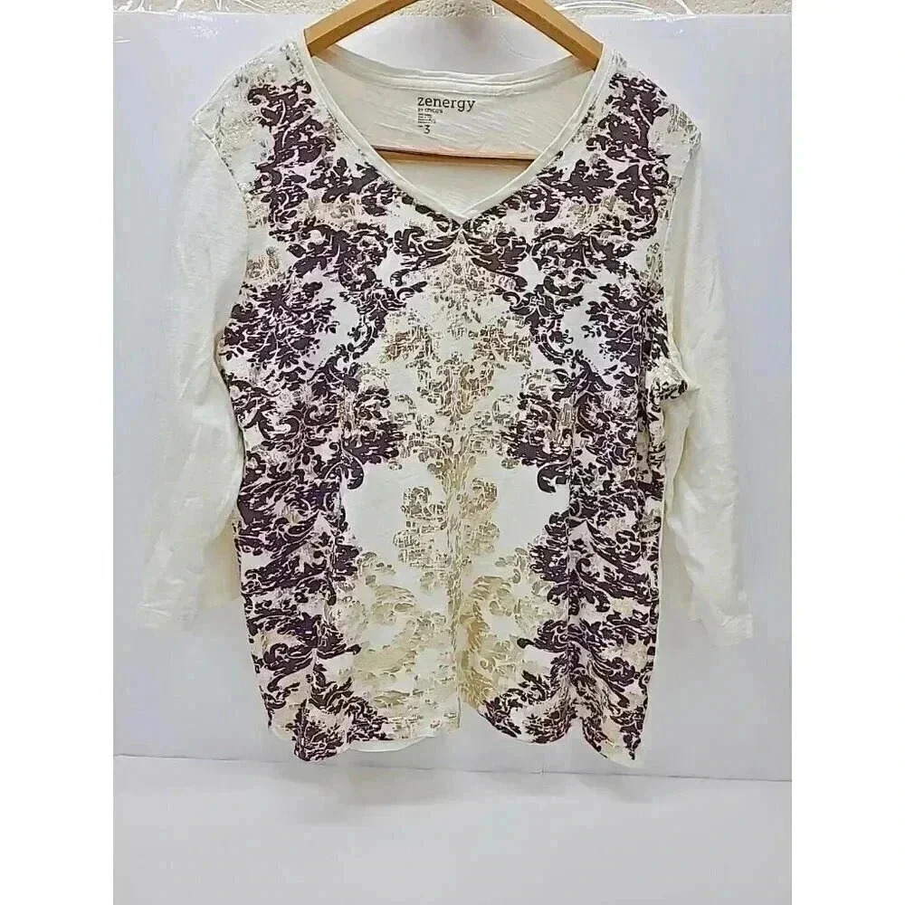 Zenergy by Chico's Metallic Shirt Women's Size XL 3/4 Sleeve